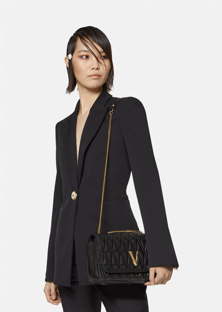 Black Versace Virtus V Crossbody Bag